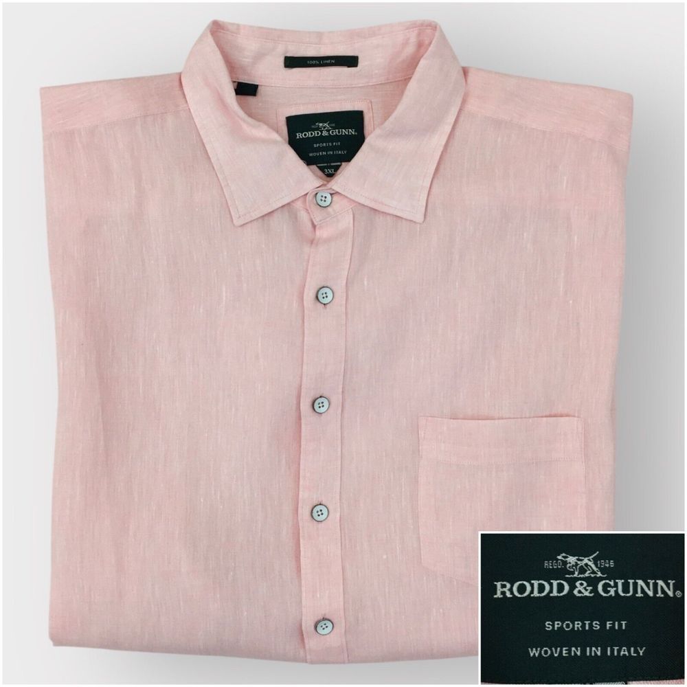 RODD & GUNN Button Front Shirt‎ Short Sleeve Linen Mens Size 3XL Casual Pink